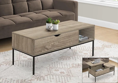 Monarch Specialties Coffee Table, 42" L, Rectangular, Cocktail, Lift-top, Dark Taupe, Black Metal, Contemporary, Modern