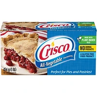 Shortening végétal Crisco. Le shortening entièrement végétal Crisco® rendra vos croûtes à tarte feuilletées, votre poulet frit croustillant, votre glaçage moelleux et vos repas savoureux.