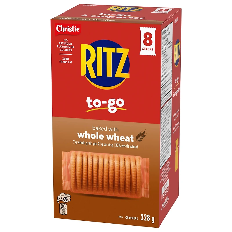 RITZ To-Go Baked with Whole Wheat Crackers, Pack of 8 individually wrapped cracker stacks, Portable Format, Convenient On-The-Go Snack, Lunchbox & Travel Snack 328g