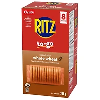 RITZ To-Go Baked with Whole Wheat Crackers, Pack of 8 individually wrapped cracker stacks, Portable Format, Convenient On-The-Go Snack, Lunchbox & Travel Snack 328g