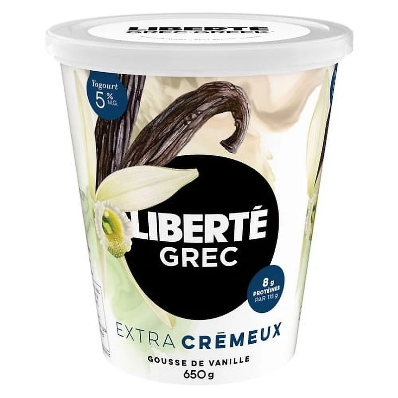 Liberté Greek 5% Extra Creamy Yogurt, Vanilla Bean, High Protein, 650g