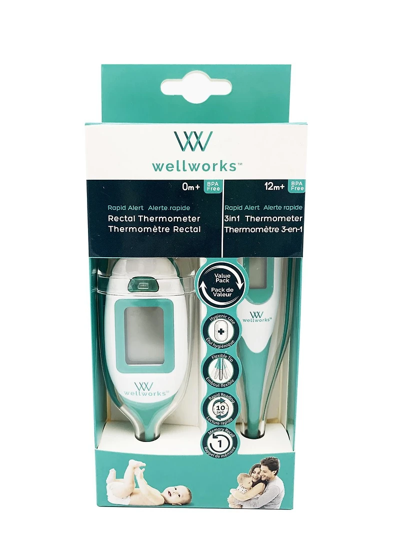 Wellworks™ Combo Rapid Alert Rectal & 3in1 Digital Thermometer | Ages 0 months +