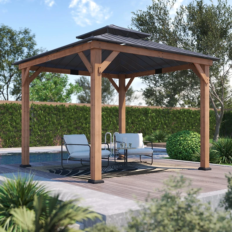 HOMETRENDS 11' x 11' Hardtop Cedar Square Gazebo, Black