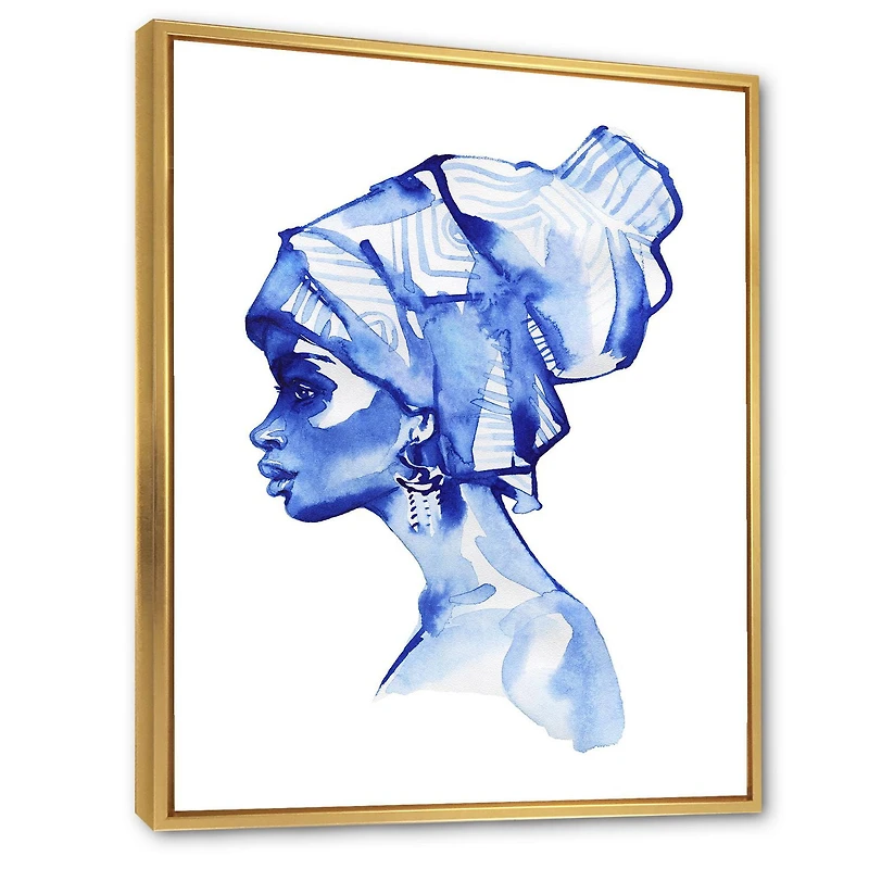 Designart Blue Fashion Portrait of Afro American Woman FLOAT FRAME WALL ART