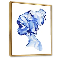 Designart Blue Fashion Portrait of Afro American Woman FLOAT FRAME WALL ART