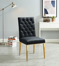 K-LIVING Regan Tufted Velvet Chair in with Stainless Steel Gold Legs (Set of 2