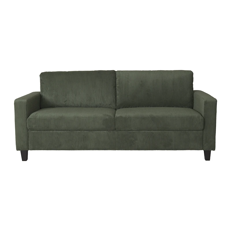 CorLiving Alton Corduroy Upholstered 3-Seater Adult Sofa with Wood Legs, Green