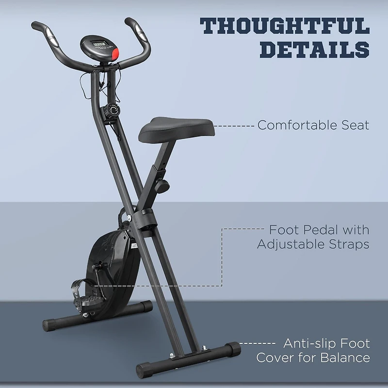 Soozier Vélo d'exercice pliable Vélo d'exercice stationnaire Vélo droit Cardio Workout Résistance à 8 niveaux