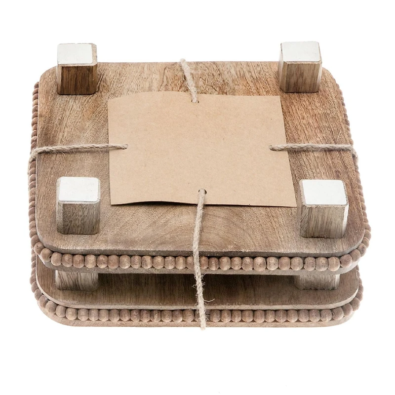 Set Of 2 Mango Wood Beaded Square Trivet