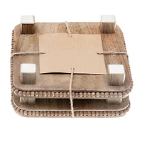 Set Of 2 Mango Wood Beaded Square Trivet