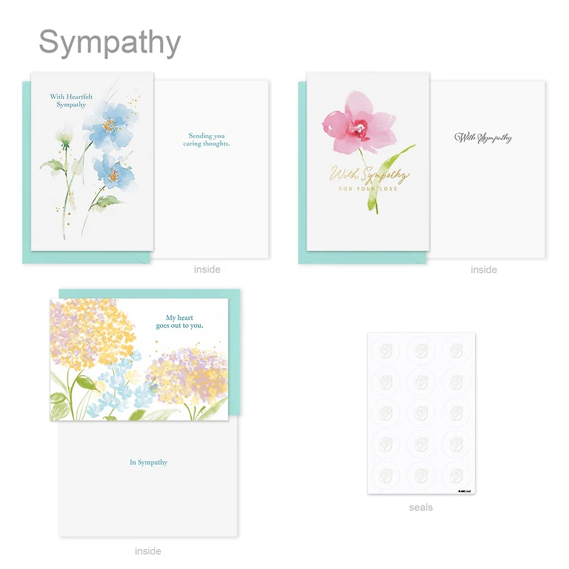 American Greetings - Assortiment de 15 cartes de condoléances avec enveloppes et cachets (Nature en aquarelle)