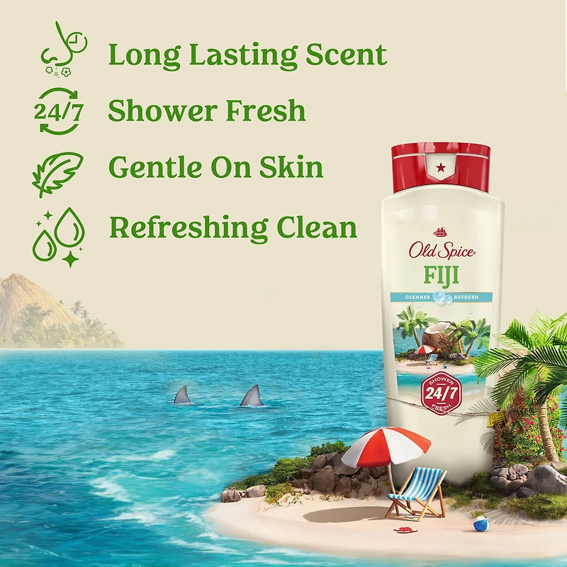 Old Spice Men's Body Wash, Fiji Scent, 24/7 Shower Fresh, Long Lasting Scent