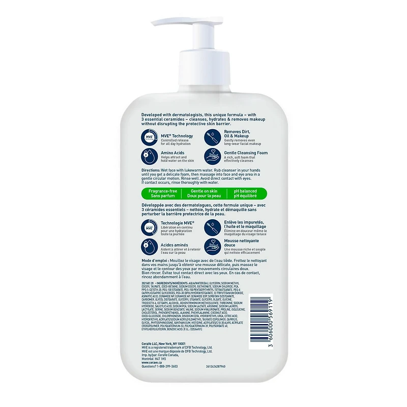 CeraVe Cream-to-Foam Cleanser, Hydrating Face Wash with Ceramides and Amino Acids for Normal to Dry Skin, 237mL