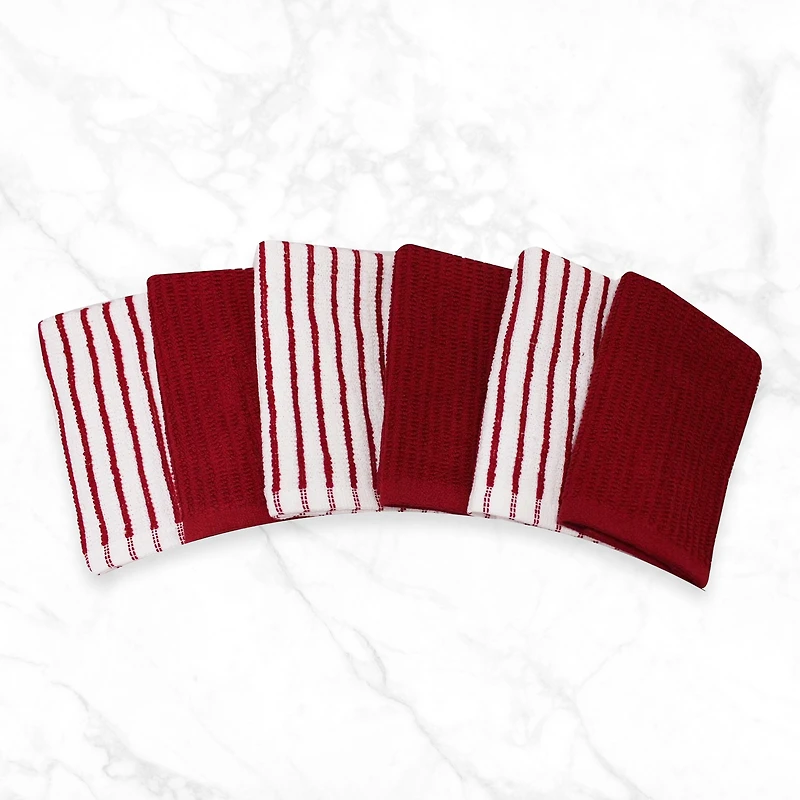 Hometrends Bar Mop Dish Cloth 6 pack, 100% Cotton, Red