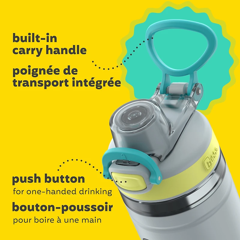 Bouteille d’eau pour enfants Flo bubba, 473 ml, large ouverture, manchon en silicone, couvercle à bouton-poussoir