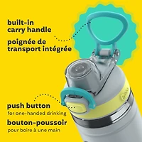 Bouteille d’eau pour enfants Flo bubba, 473 ml, large ouverture, manchon en silicone, couvercle à bouton-poussoir