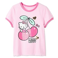 T-shirt avec bordure contrastante Hello Kitty pour filles