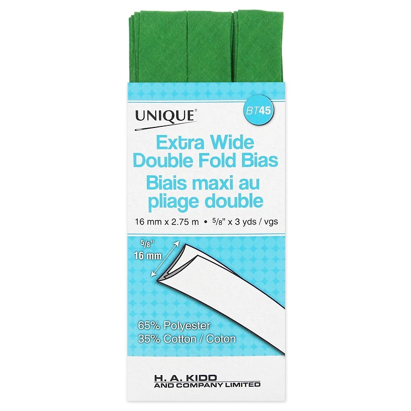 Unique Extra Wide Double Fold Bias Tape, Green, 2.75 m (3.01 yd)