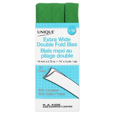 Unique Extra Wide Double Fold Bias Tape, Green, 2.75 m (3.01 yd)