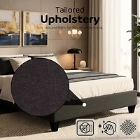 PRIMO Carter Upholstered Platform Bed Frame – Twin Size, Dark Grey Linen Look Fabric, No Box Spring Required, Durable Wood Slats – Bedroom Foundation