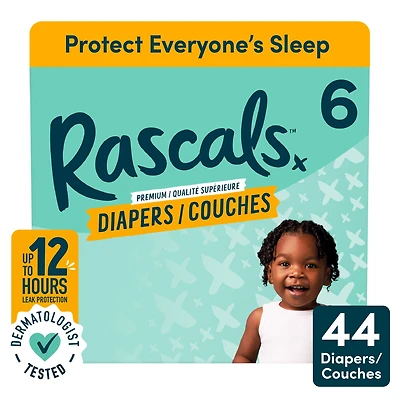 Couches Rascals Premium, Taille 6, 44 unités