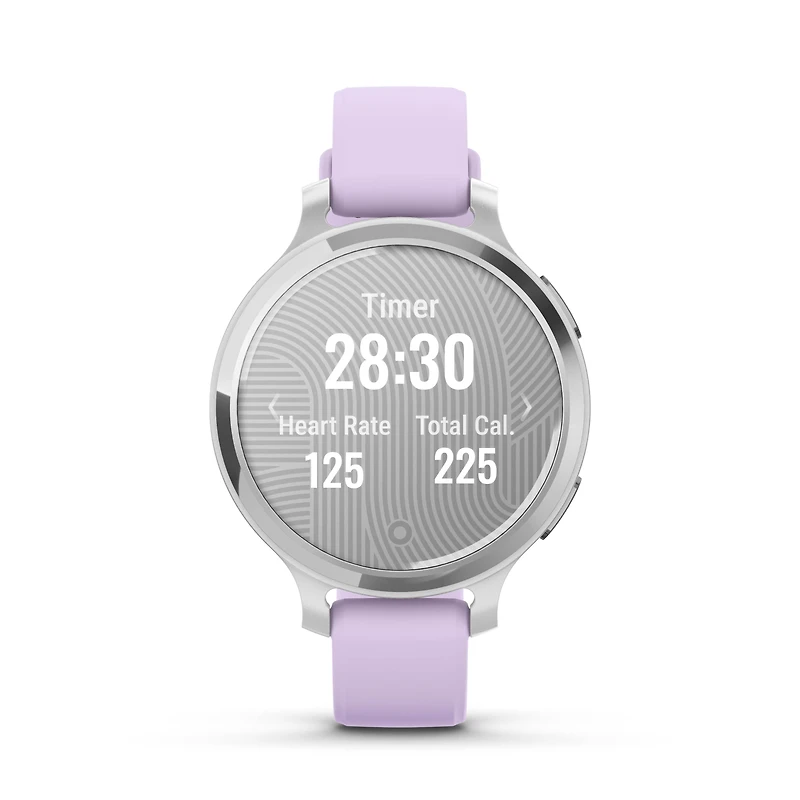 Montre intelligente et tracker d'activité Garmin Lily 2 Active - Argent avec bracelet en silicone violet jasmin