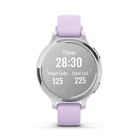 Montre intelligente et tracker d'activité Garmin Lily 2 Active - Argent avec bracelet en silicone violet jasmin