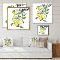 Designart Branche de citrons jaunes et de feuilles I ART MURAL À CADRE FLOTTÉ