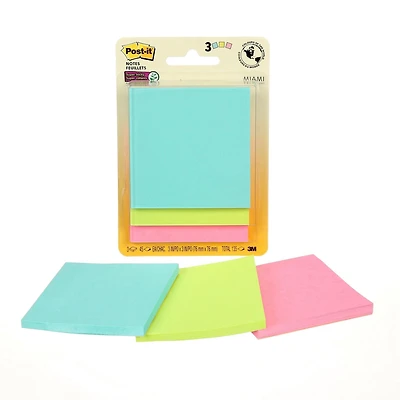Post-it® Super Sticky Notes, Miami Collection, 3 in x 3 in (7.6 cm x 7.6 cm)