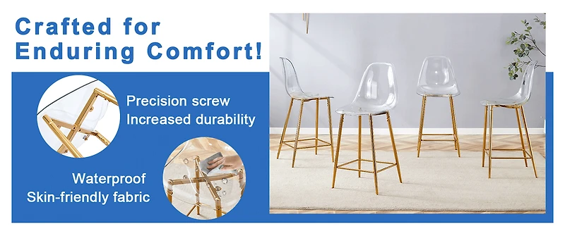 Noble House Modern Minimalist Bar Stool Set of 2,Integrated Backrest,Gold