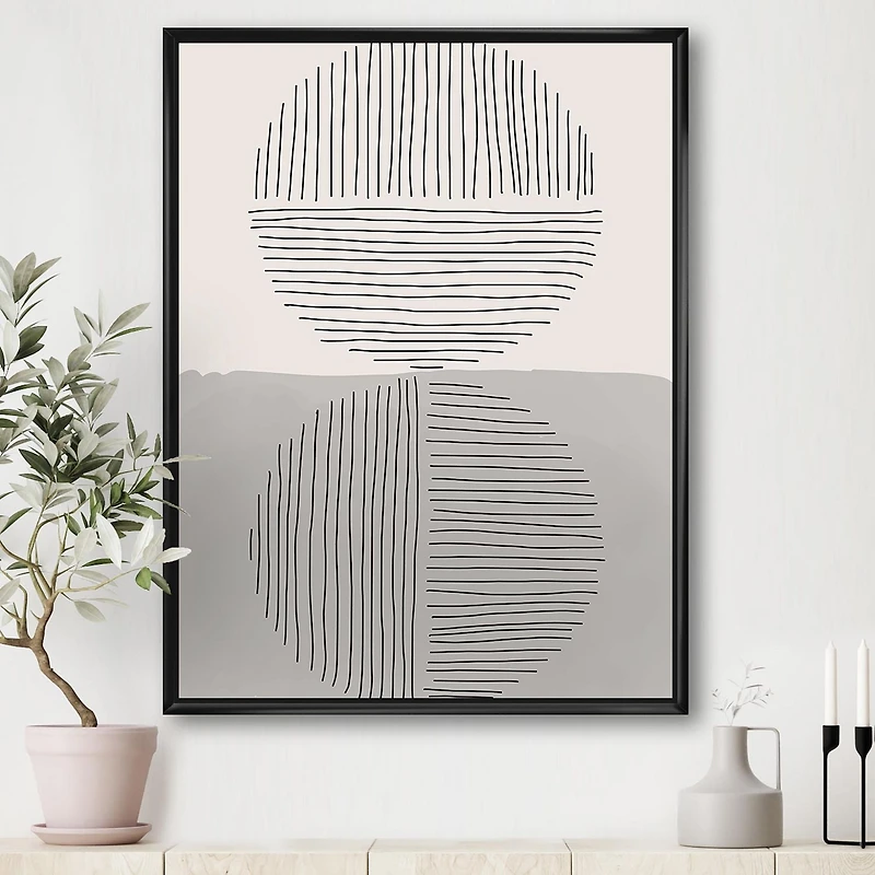 Designart Lignes géométriques minimales et cercle VI ART MURAL À CADRE FLOTTÉ