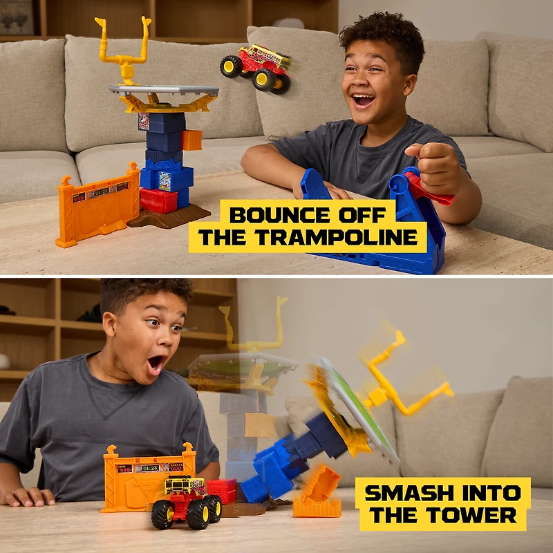 Monster Jam Smash & Bash Crash Course Playset, 16" Tower with 1:64 Monster Truck for Kids Ages 3 and up