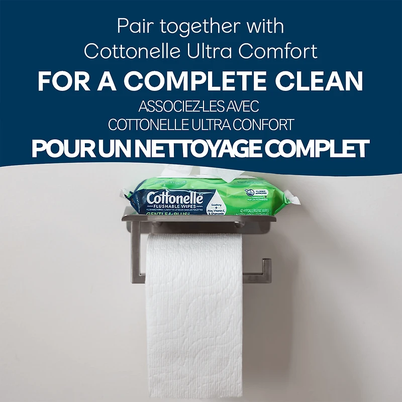 Cottonelle Gentle Plus Lingettes Humides Jetables dans les Toilettes, 8 Paquets à Couvercle Rabattable, 336 Lingettes