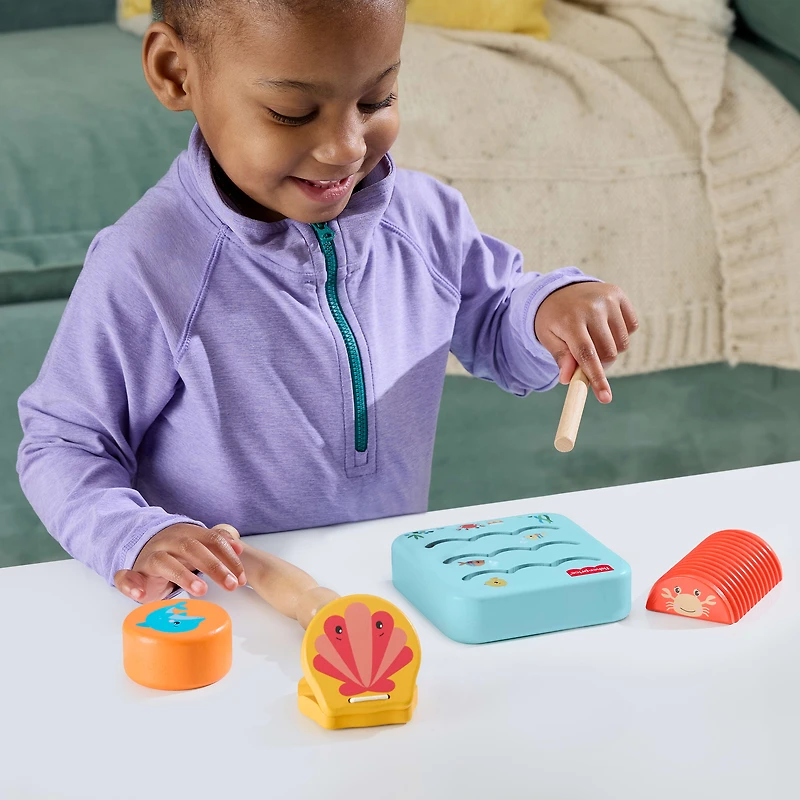 Fisher-Price Wooden Ocean Musical Gift Set for Toddlers & Kids, 6 Wood Pieces