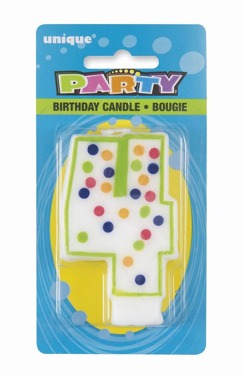 Bougie d'anniversaire numéro "4" à pois
