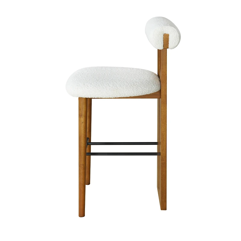 Noble House Renee Modern Bar Stool Set of 2,Ivory Upholstered Seat,Walnut + White