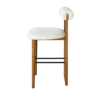 Noble House Renee Modern Bar Stool Set of 2,Ivory Upholstered Seat,Walnut + White