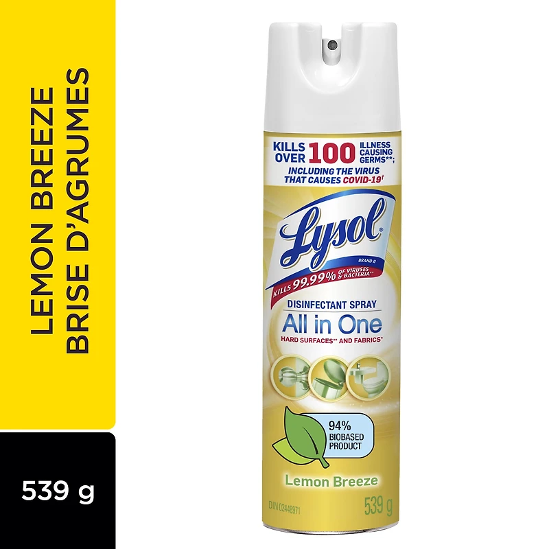 Lysol Disinfectant Spray, Lemon Breeze, Disinfect and Eliminate Odours on Hard Surfaces & Fabrics, 539 g