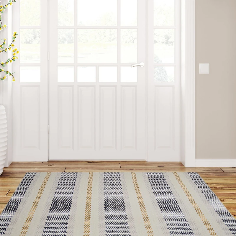 Outdoor Washable Delray Ivory & Blue 3' x 5' Accent Rug