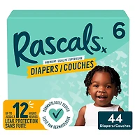 Rascals Premium Absorbent Baby Diapers, Size 6, Small Carton, 44 Count