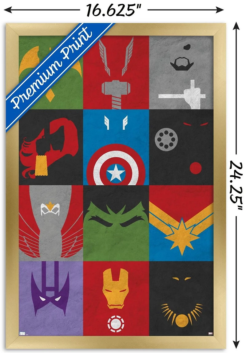 Marvel Comics - Avengers - Minimalist Grid Wall Poster, 14.725" x 22.375" Framed