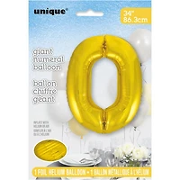 Unique's 34" Gold Number 0 Shaped Foil Balloon