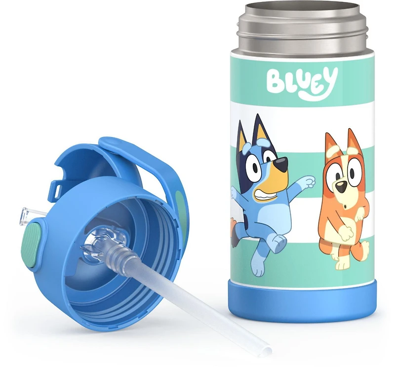 Thermos Kids Bouteille d'eau isolée sous vide avec paille rabattable, 355 ml, Bluey
