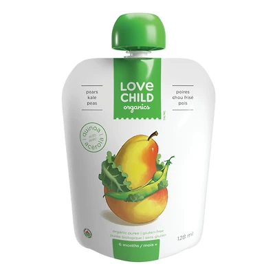 Love Child Organics Superblends Pears, Kale + Peas Puree 128ml Pouch