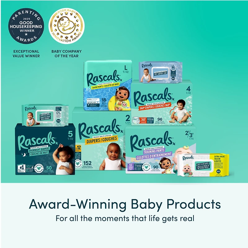 Rascals Premium Absorbent Baby Diapers, Size 6, Small Carton, 44 Count