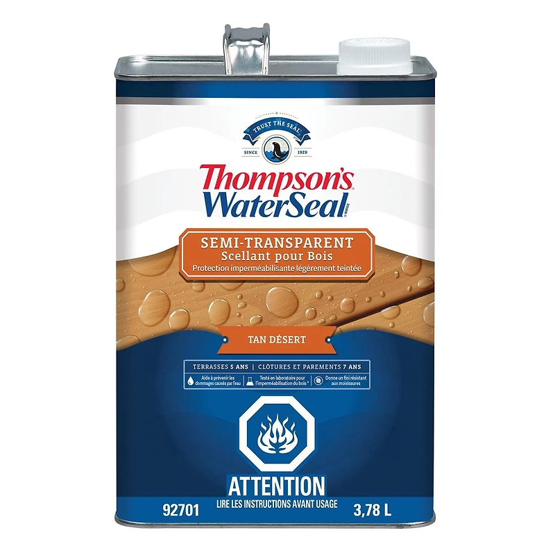 Scelleur semi-transparent pour le bois Thompson’s WaterSeal, tan désert, 3,78 l