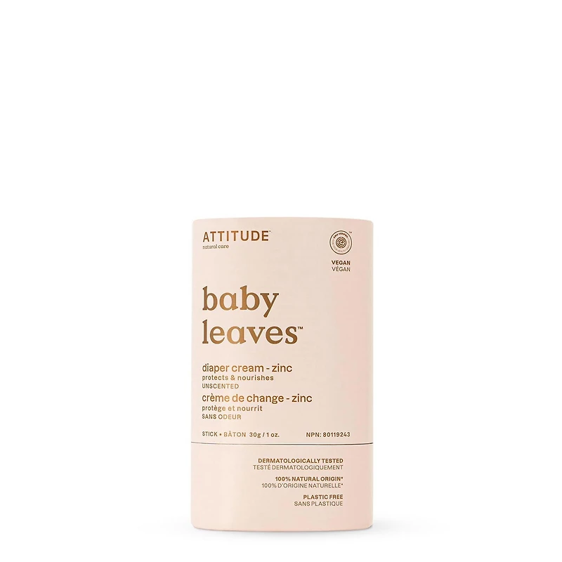 ATTITUDE baby leaves, Zinc Diaper Cream, Unscented, 30 g
