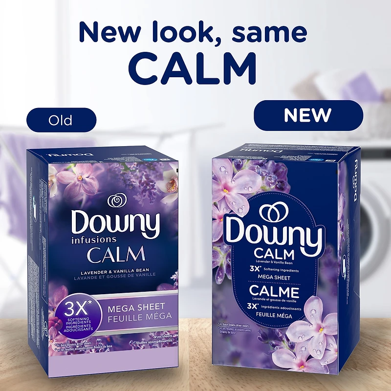 Downy CALM, Mega Dryer Sheets, Laundry Fabric Softener, Lavender and Vanilla Bean 120CT