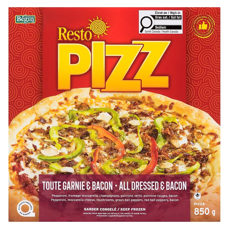 Resto PIZZ All Dressed & Bacon Frozen Pizza 850g (Contains : Soy, Wheat, Milk), All Dressed & Bacon 850g