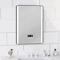 Miroir à DEL Ecoway Luna, Miroir de salle de bain éclairé monté au mur avec haut-parleur Bluetooth, anti-buée et horloge